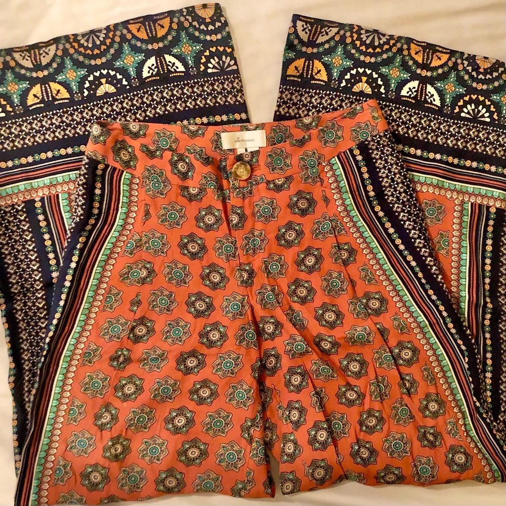 Anthropologie Multicolor Patterned Wide Leg Pants